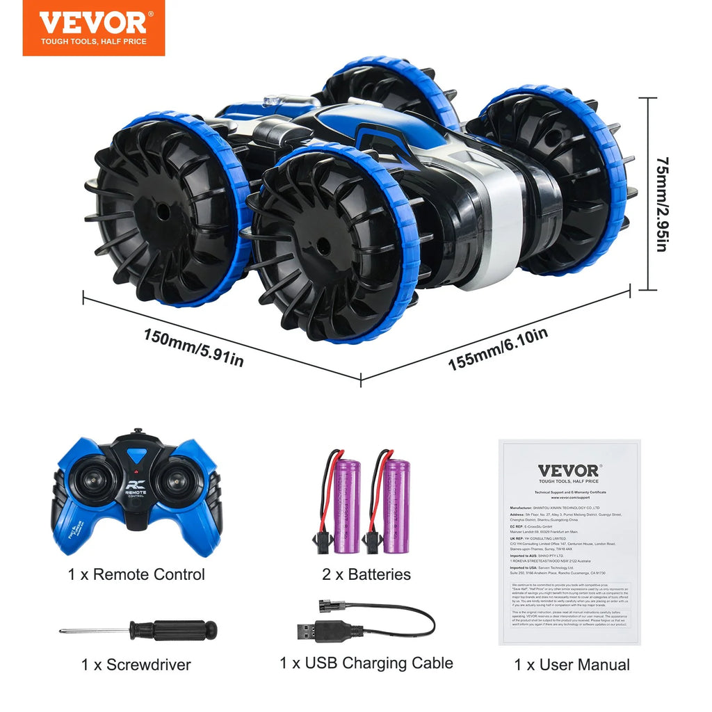 VEVOR Amphibious Remote Control Car Boat 2.4 Ghz 4WD RC Boat Kids Adults Blue